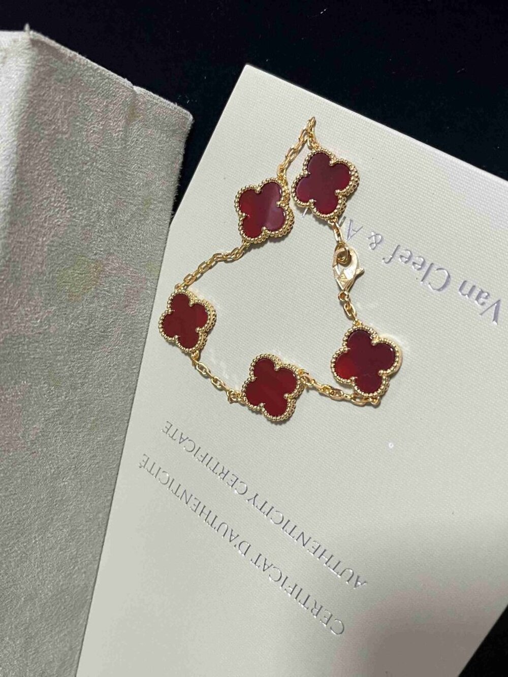 Van Cleef & Arpels Vintage Alhambra 5 Motif Red Carnelian Bracelet